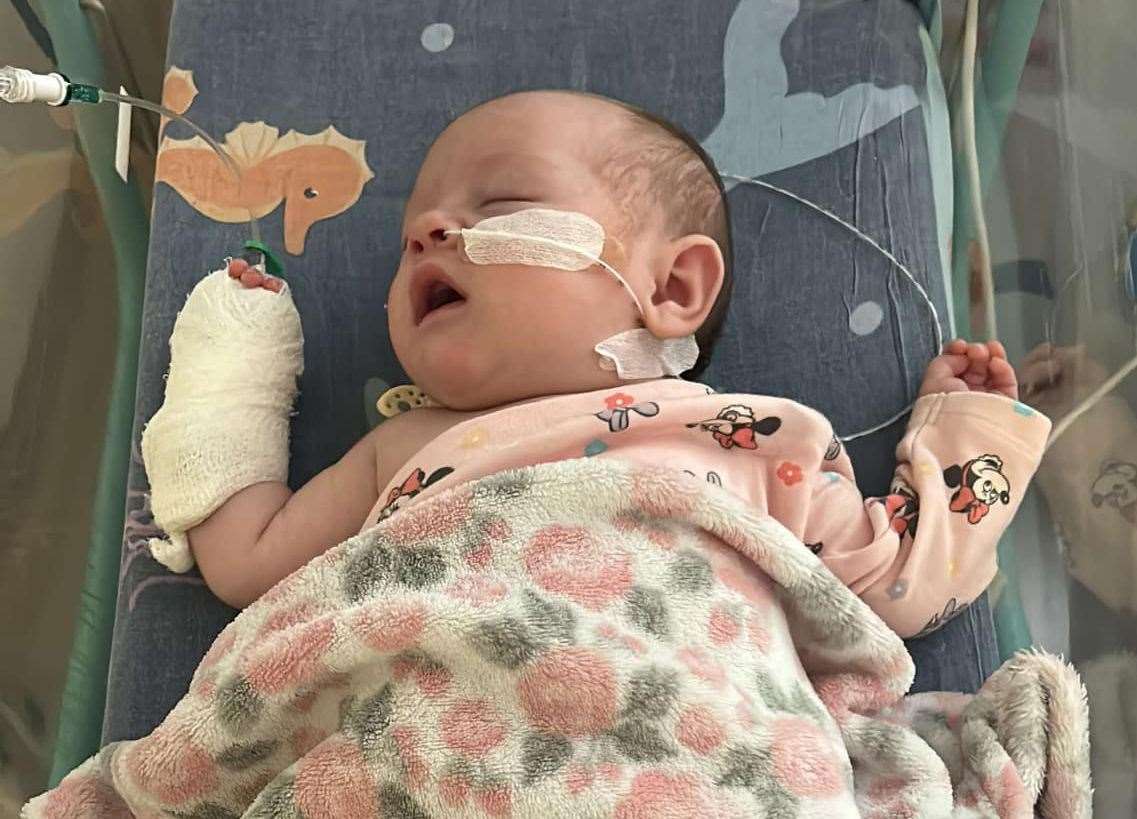 Six-week-old Autumn stayed in hospital for two nights