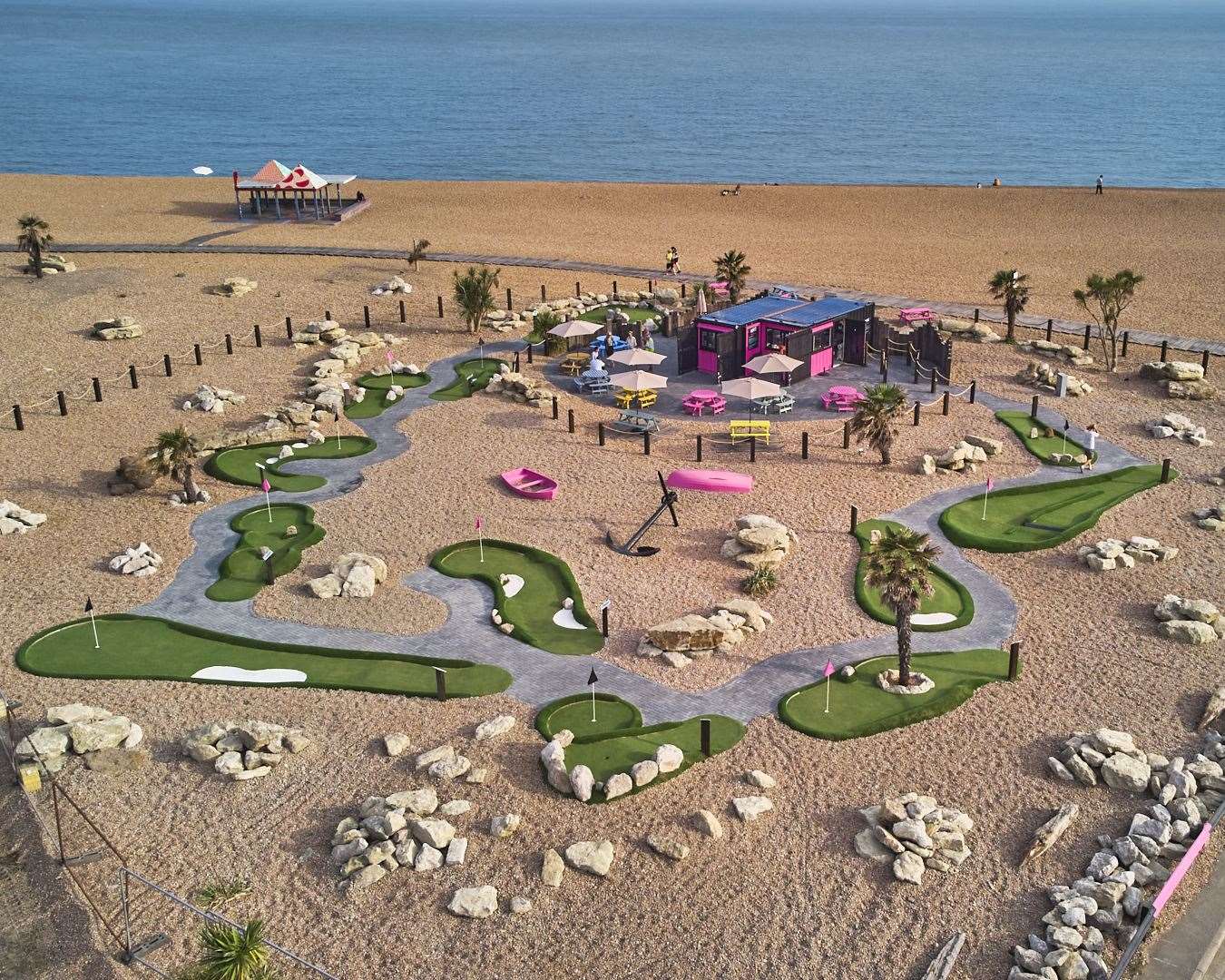 Putters! Mini-golf has opened on Folkestone Harbour Arm. Photo: Matt Rowe