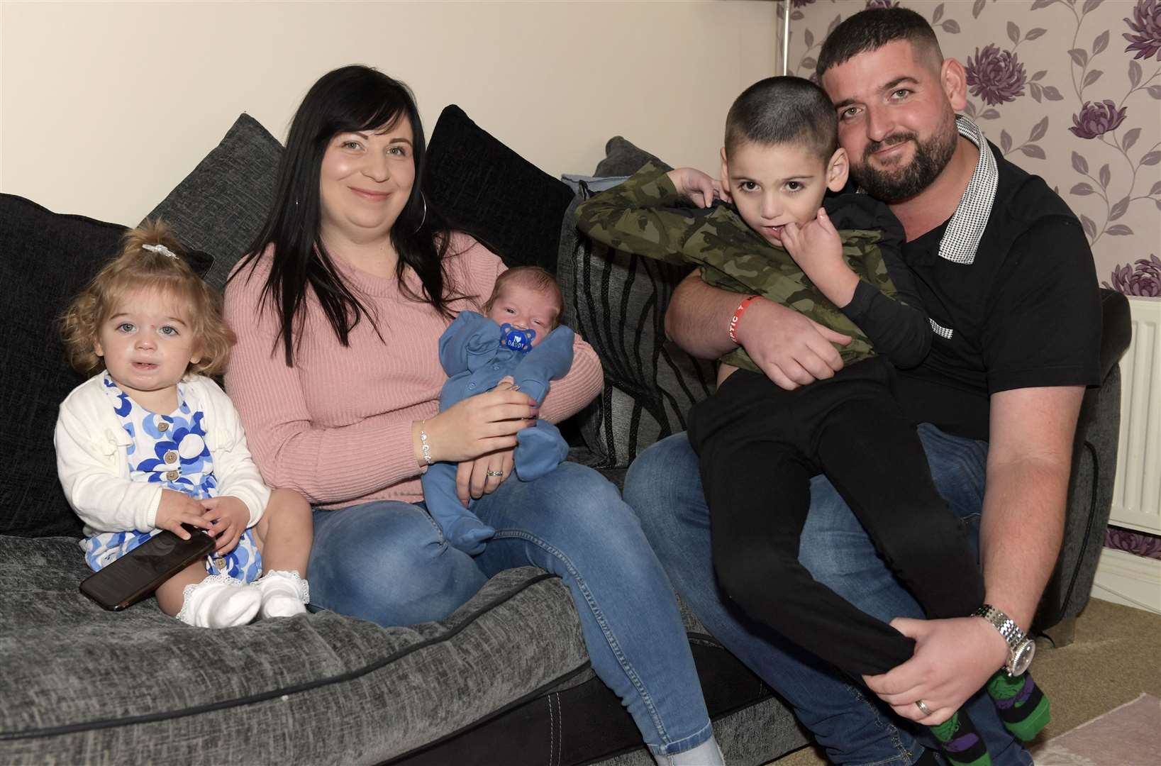 Parents Sophie and Jason with their children. Picture: Barry Goodwin.