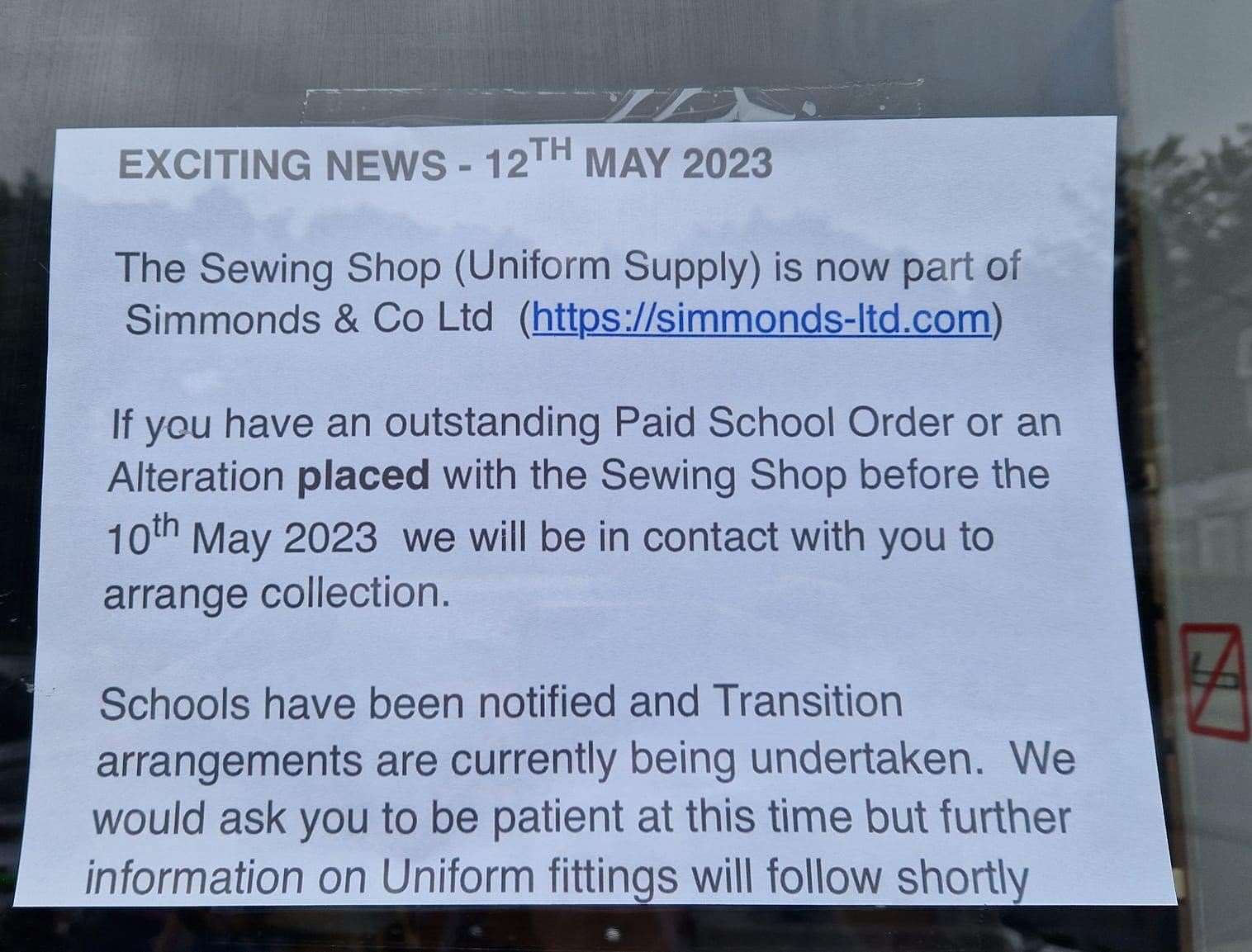 The Sewing Shop in Echo Square, Gravesend has closed down