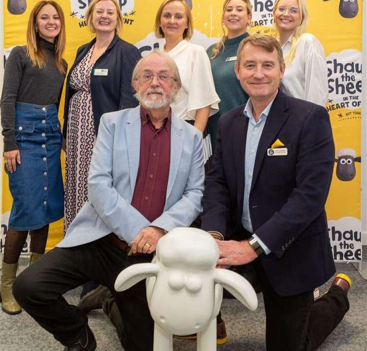 Organisers of the art trail with one of the smaller Shaun sculptures