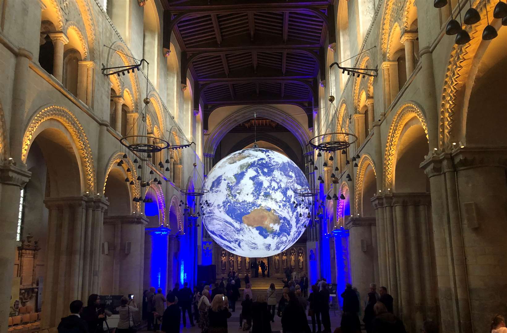 Luke Jerram's Earth art exhibition Gaia at Rochester Cathedral