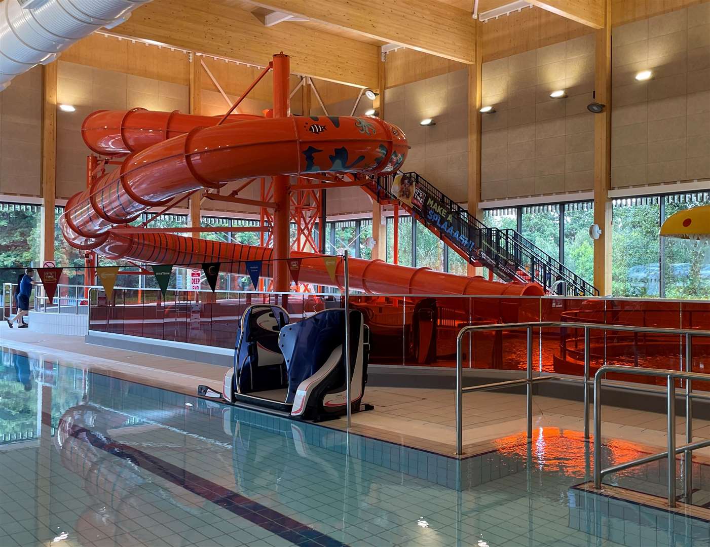 There are multiple pool lifts to help wheelchair users in and out of the water