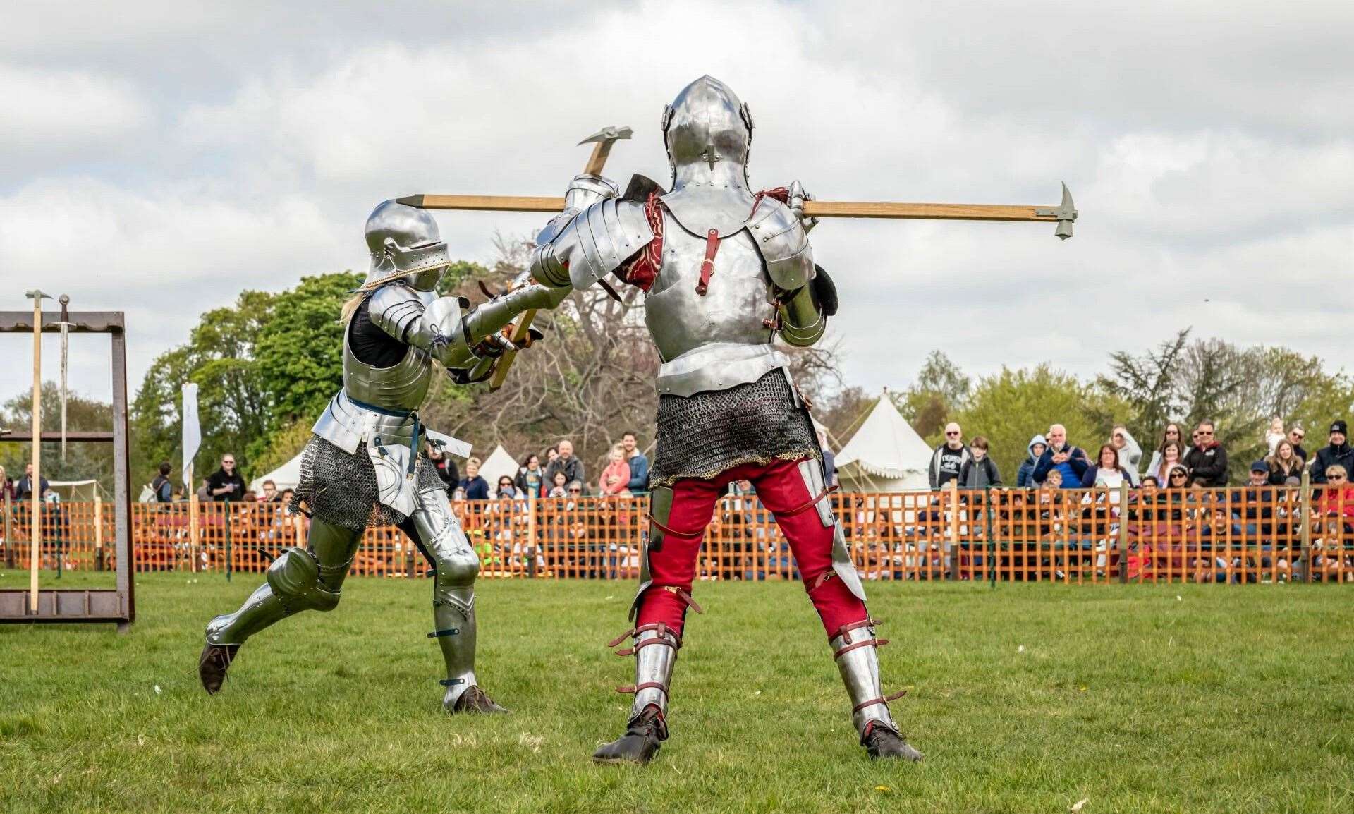 The exhilarating joust display includes live battles, horses and medieval music. Picture: Leeds Castle