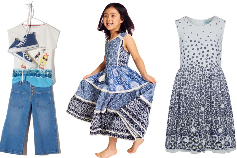 Left, T-shirt, from £9; crop jeans, from £14, and high tops, from £14, all M&S and available from June. Centre, patchwork Maxi dress, from £16, Tu at Sainsbury's. Right, Little Dickins & Jones daisy print dress, from £34, House of Fraser.