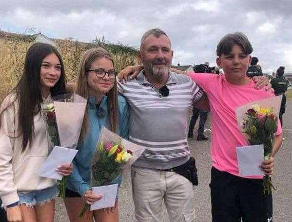 On Saturday, August 3, Wayne was reunited with the three children who helped him return to shore. Picture: Wayne Sullivan