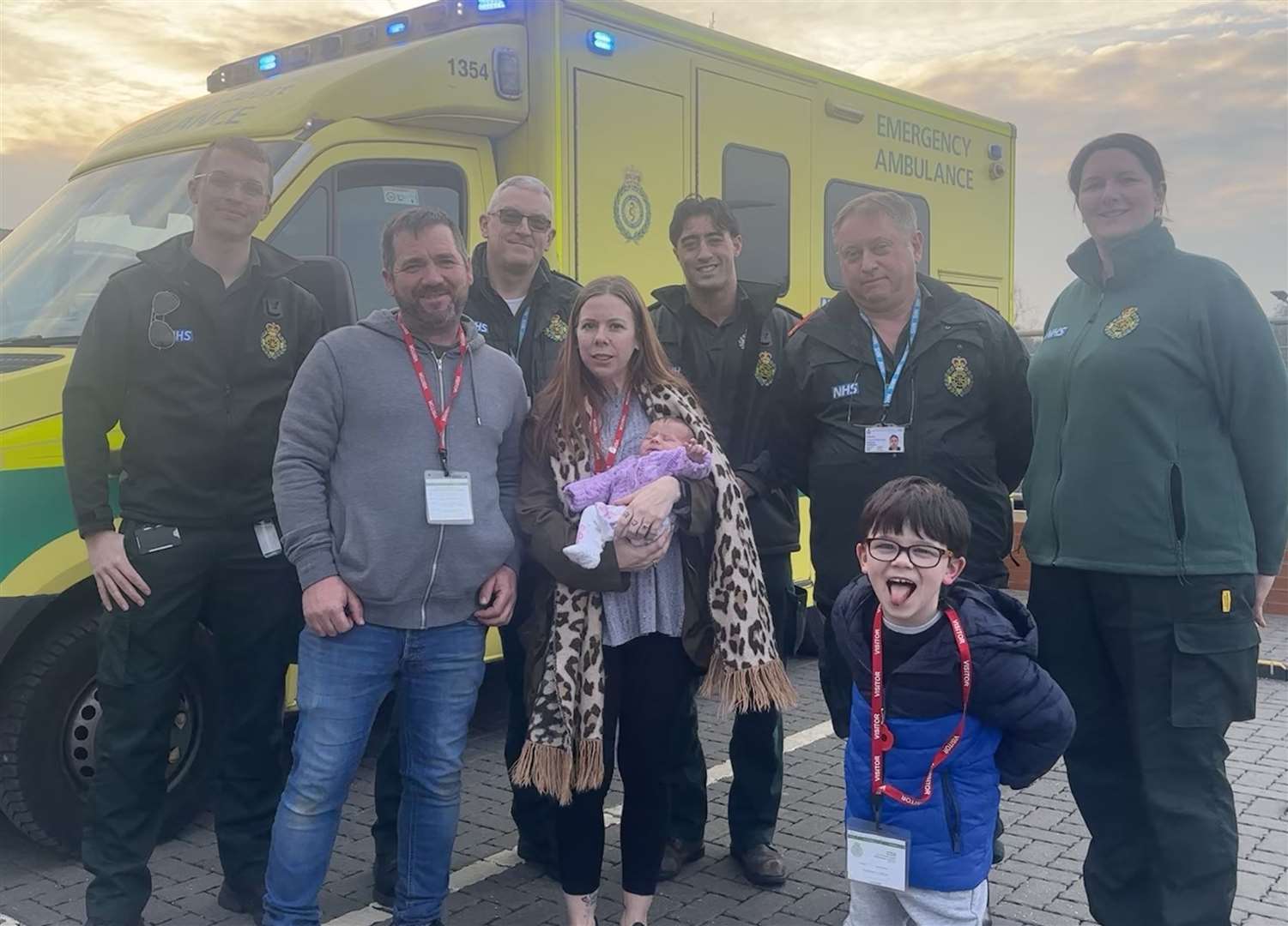 Lisa and Ant with the ambulance crew that delivered their daughter, Imogen, in Faversham. Picture: SECAmb