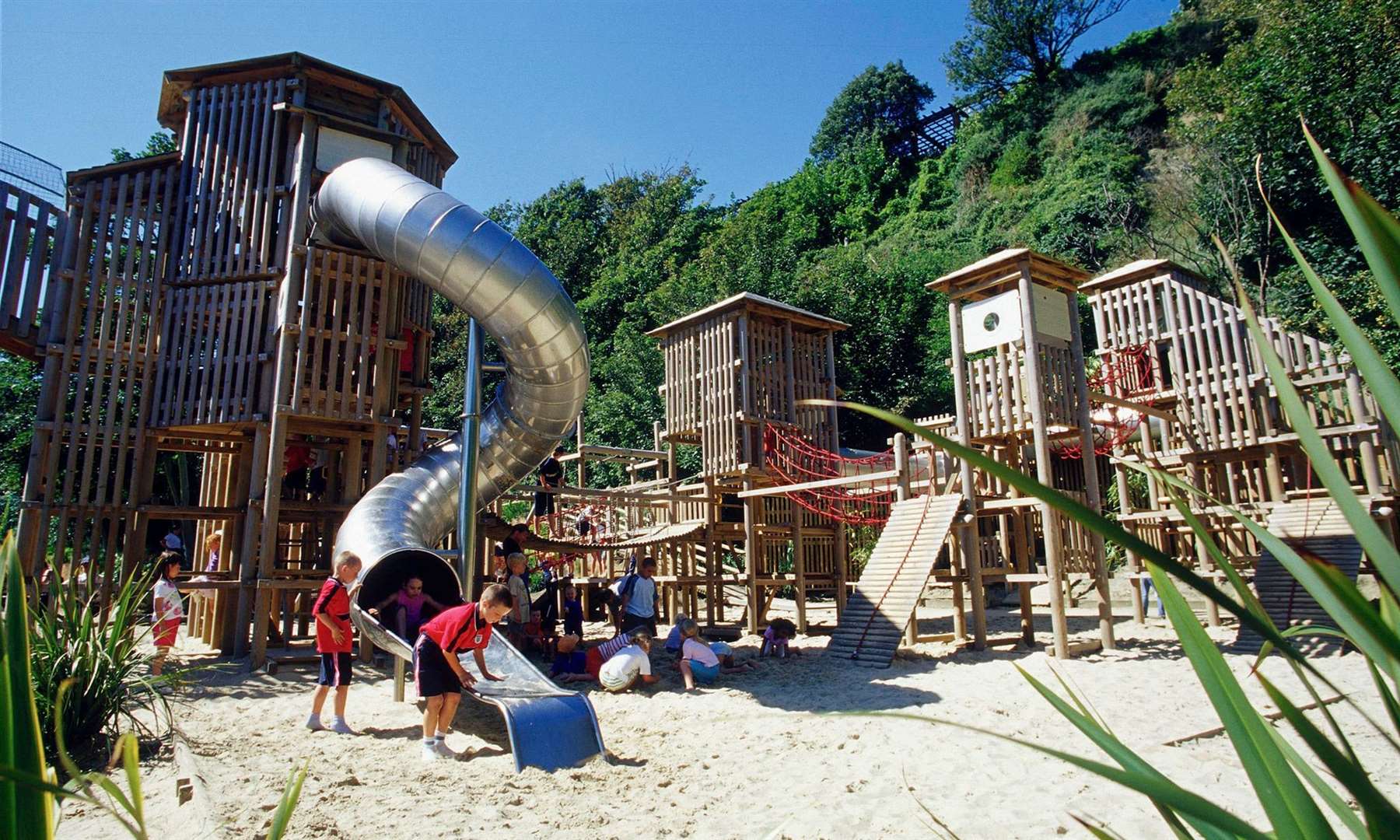 Lower Leas Coastal Park's play area is home to a large main play structure with tube slides, towers, net tunnels and aerial slides. Picture: FHDC