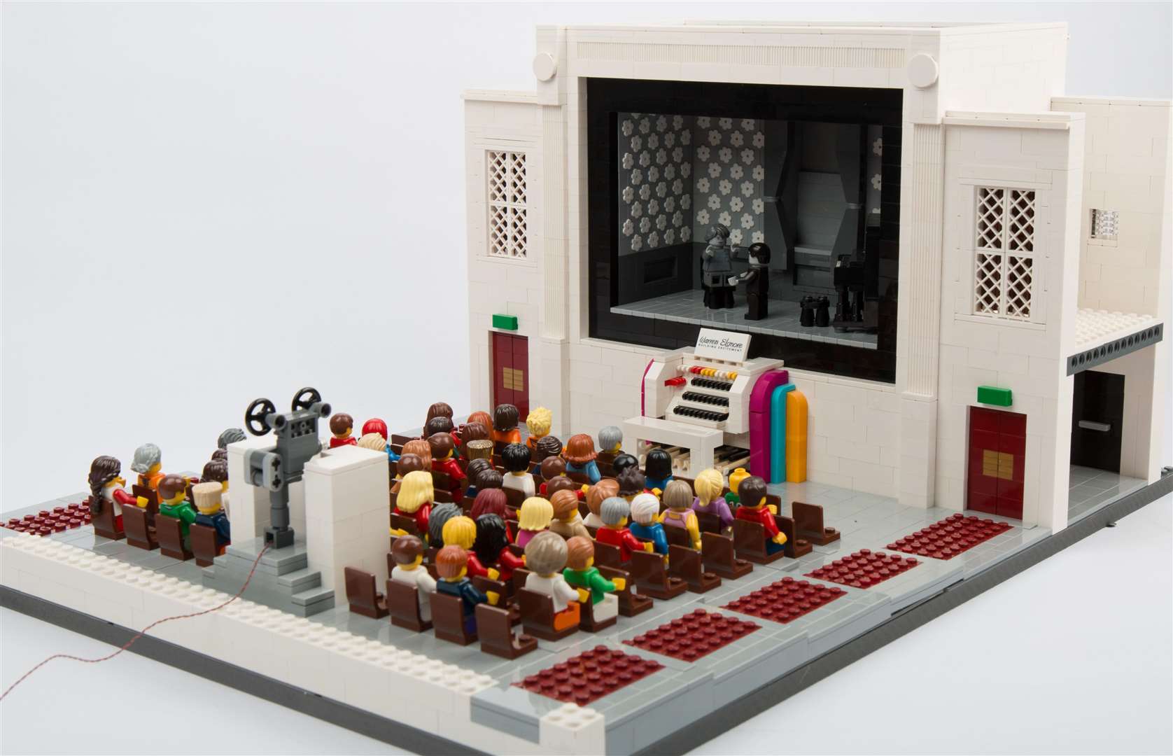 Is it a brick-based blockbuster? Models depicting early movies are among the displays.